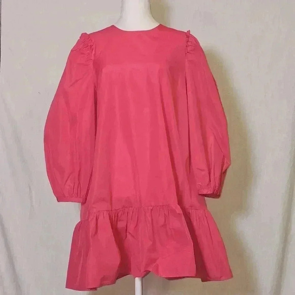 Cinq A Sept Jackie Puff Sleeve Ruffle Hem Pink Mini Dress SZ M - Picture 2 of 13